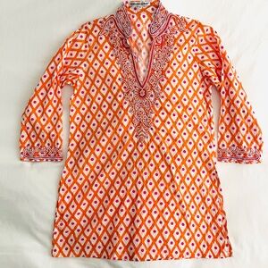 Barbara Gerwit Orange Pink Embroidered Tunic Dress
